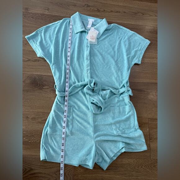 NWT Andie Swim Terry Button-Up Short Romper Cablu Blue Swim Cover Size Small - Picture 9 of 9